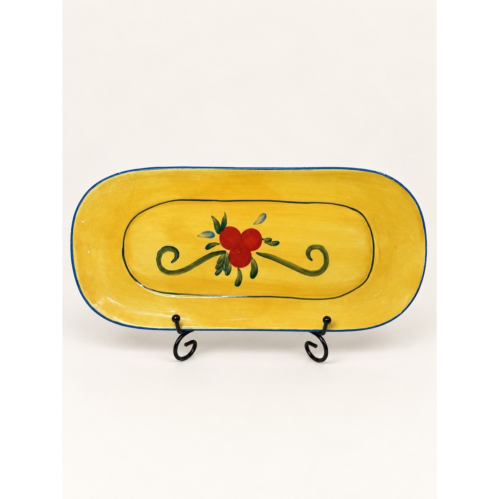 Style Eyes Baum Brothers Mediterranean Yellow Floral Oval Serving Platter 15in
